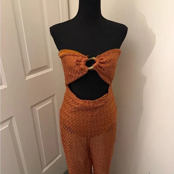 Fashion Nova Textured Orange Jumpsuit - Picture 1 of 5